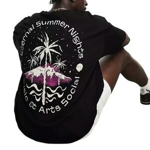 ASOS Design Oversized T-Shirt in Black with Palm Print, Size 2XS​​​​​